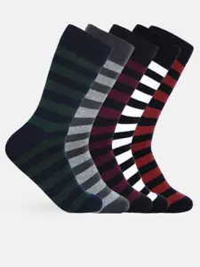 VINENZIA Men Pack Of 5 Assorted Striped Calf Length Socks