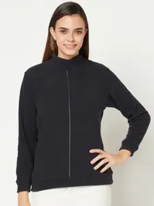 METTLE Women Black Cotton Sweatshirt