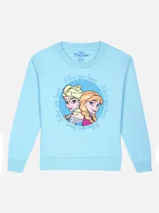 Kids Ville Girls Blue Elsa & Anna Printed Sweatshirt