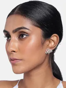 I Jewels Silver-Toned Floral Studs Earrings