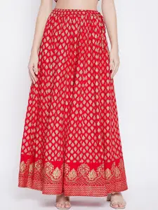 TULIP 21 Women Red & Gold Printed Flared Maxi Skirt