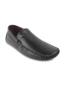 Mochi Men Black Textured Leather Driving Shoes
