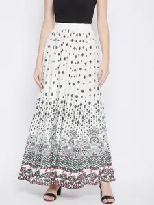 TULIP 21 Women White Ethnic Motifs Printed Flared Maxi-Length Skirt