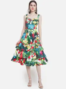 JC Collection Green Floral Fit and Flare Dress