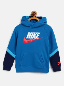 Nike Boys Blue Printed Futura Bolt Hoodie Sweatshirt