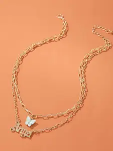 YouBella Gold-Toned & Turquoise Blue Gold-Plated Layered Necklace