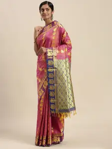 Thara Sarees Rust Pink & Golden Ethnic Motifs Zari Art Silk Kanjeevaram Saree