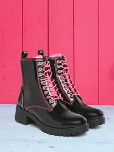 Kook N Keech Women Black Solid Mid-Top Flat Boots