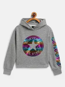Converse Girls Grey Cropped Hooded Sweatshirt