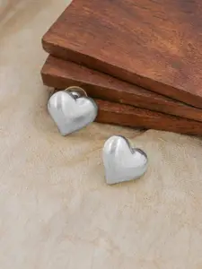 Bellofox Silver-Toned Heart Shaped Studs Earrings