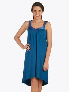 Soie Women Blue Solid Viscose Spandex Night Dress