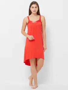 Soie Women Red Solid Viscose Spandex Night Dress