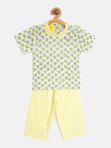 Tiny Bunnies Girls Yellow & White Printed Top with Pyjamas