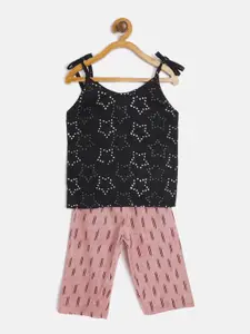 Tiny Bunnies Girls Black & Pink Top with Pyjamas