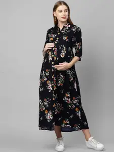 MomToBe Blue Floral A-Line Maternity Maxi Nursing Sustainable Dress
