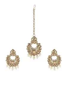 ANIKAS CREATION Women Gold-Plated Floral Kundan Pearl Earring Maagtika Set