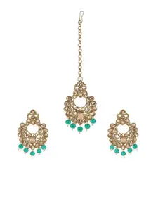 ANIKAS CREATION Gold Plated Kundan Pearl Earring Maang Tika & Earrings