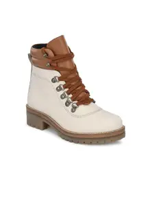 Delize Off White Leather Block Heeled Boots