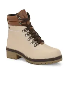 Delize Off White Leather Block Heeled Boots