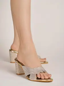 Shoetopia Gold-Toned Block Peep Toes