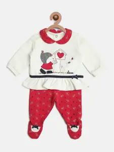 Chicco Girls White & Red Printed Top with Pyjamas