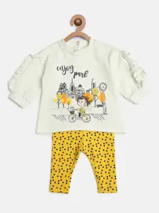 Chicco Girls White & Yellow Printed T-shirt with Capris
