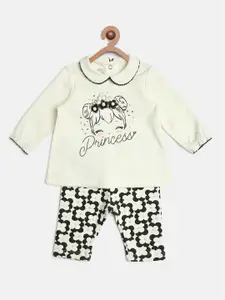 Chicco Girls Off White & Black Printed Top with Pyjamas