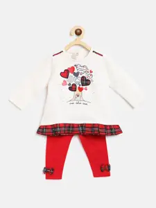Chicco Girls White & Red T-shirt with Trousers