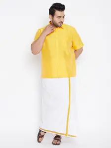 VASTRAMAY PLUS Men Yellow & White Shirt with Dhoti Pants