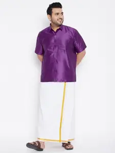 VASTRAMAY PLUS Men Purple & White Shirt with Dhoti