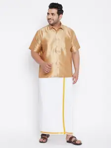 VASTRAMAY PLUS Men Gold-Toned & White Shirt with Dhoti Pants
