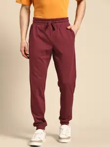 United Colors of Benetton Men Maroon Pure Cotton Solid Joggers