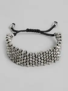 RICHEERA Women Silver-Toned & Black Silver-Plated Wraparound Bracelet