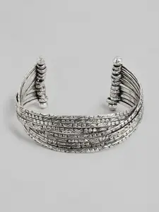 RICHEERA Women Silver-Toned Oxidised Silver-Plated Multistrand Bracelet