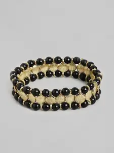 RICHEERA Women Black & Gold-Toned Gold-Plated Elasticated Bracelet
