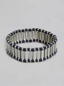 RICHEERA Women Silver-Toned & Blue Silver-Plated Cuff Bracelet