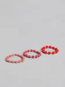 RICHEERA Women Set of 3 Pink & Red Gold-Plated Elasticated Bracelet