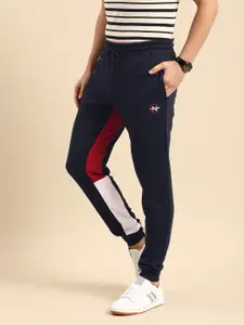 Nautica Men Navy Blue Solid Joggers with Contrast Panels