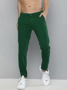 HERE&NOW Men Green Solid Chinos Trousers