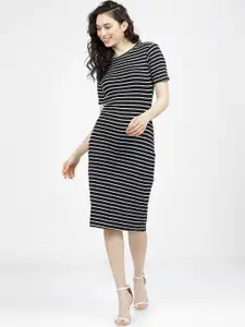 Tokyo Talkies Black Striped Sheath Dress