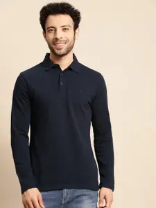 United Colors of Benetton Men Navy Blue Polo Collar Pure Cotton T-shirt