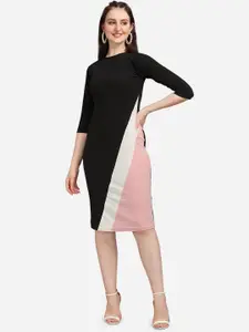 PURVAJA Black Colourblocked Sheath Dress