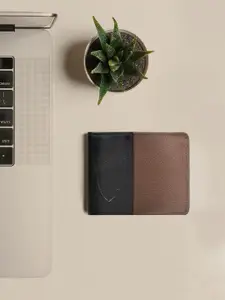 Hidesign Men Black & Brown Colourblocked Two Fold Wallet