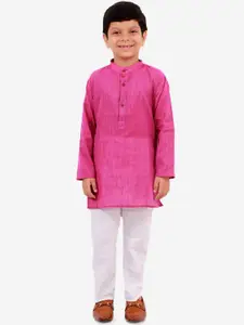 Superminis Boys Magenta Regular Pure Cotton Kurta with Pyjamas