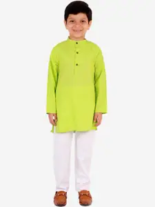Superminis Boys Green Regular Pure Cotton Kurta with Salwar