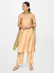 Global Desi Women Beige & Gold-Toned Ethnic Motifs Printed Kurta