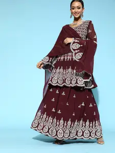 Chhabra 555 Burgundy Embroidered Made To Measure Lehenga & Blouse with Dupatta