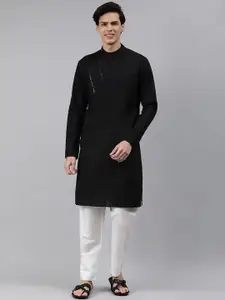 Freehand by The Indian Garage Co Men Black Solid Kurta