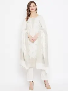 Safaa White & Grey Unstitched Dress Material