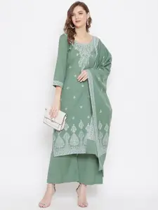 Safaa Olive Green & White Jacquard Cotton  Unstitched Dress Material